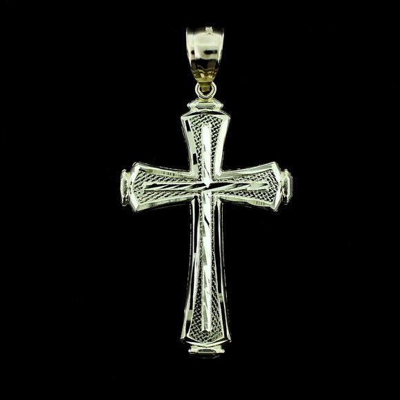 Real 10K Yellow Gold Large Diamond Cut Cross Pendant - Picture 4 of 8